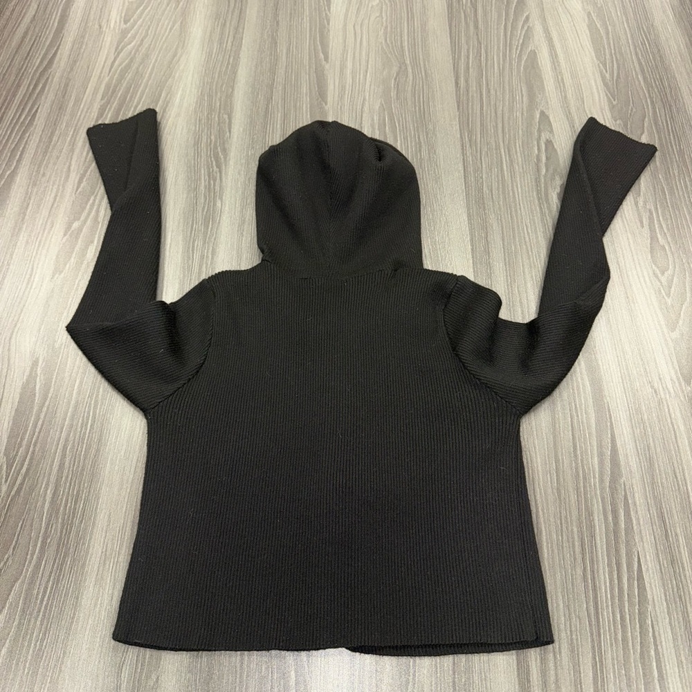 Bailey Rose lightweight fitted knit zip up hoodie sweater size medium black - Picture 3 of 5